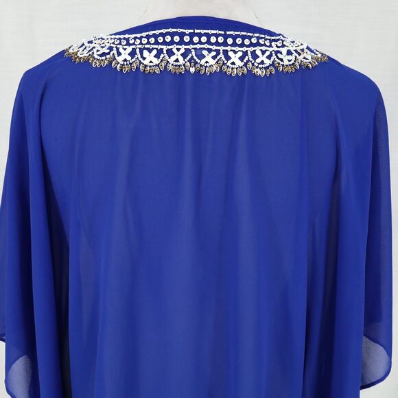 Chicos Top Womens Small Medium Blue Beaded Blouse Chiffon Lined Batwing Sleeves - Picture 9 of 13